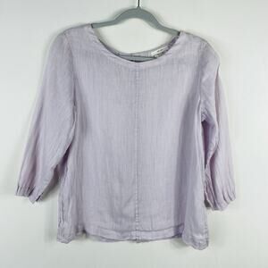 Nicole Miller Top Small Purple 100% Linen Button Back 3/4 Sleeve